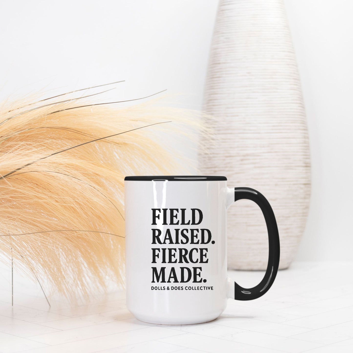 Field Raised. Fierce Made. Mug Deluxe 15oz. (Black + White)