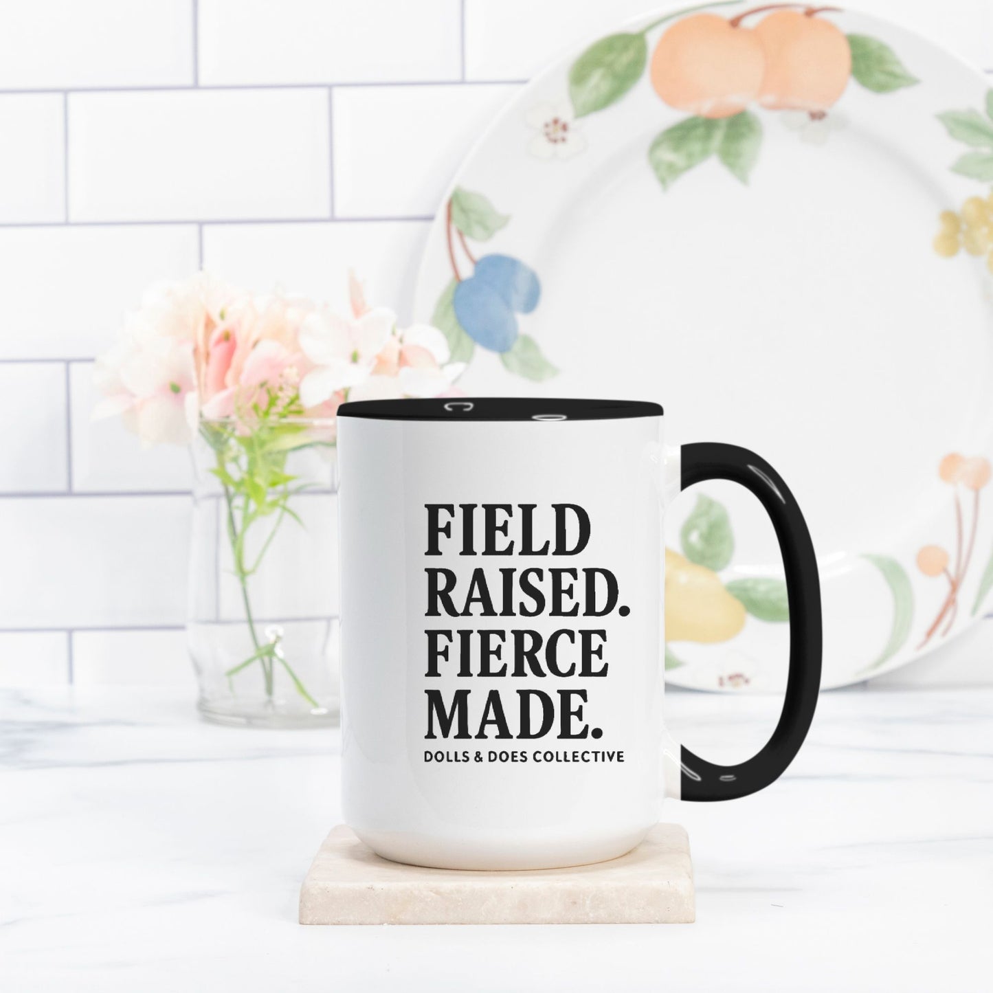 Field Raised. Fierce Made. Mug Deluxe 15oz. (Black + White)