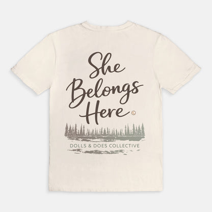 She Belongs Here T-Shirt – Women’s Hunting Graphic Tee